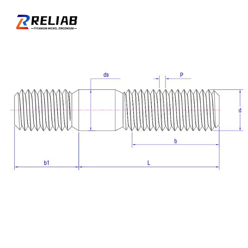 Titanium Grade 2 Grade 5 Double End Studs drawing Titanium Grade 2 Grade 5 Double End Studs drawing